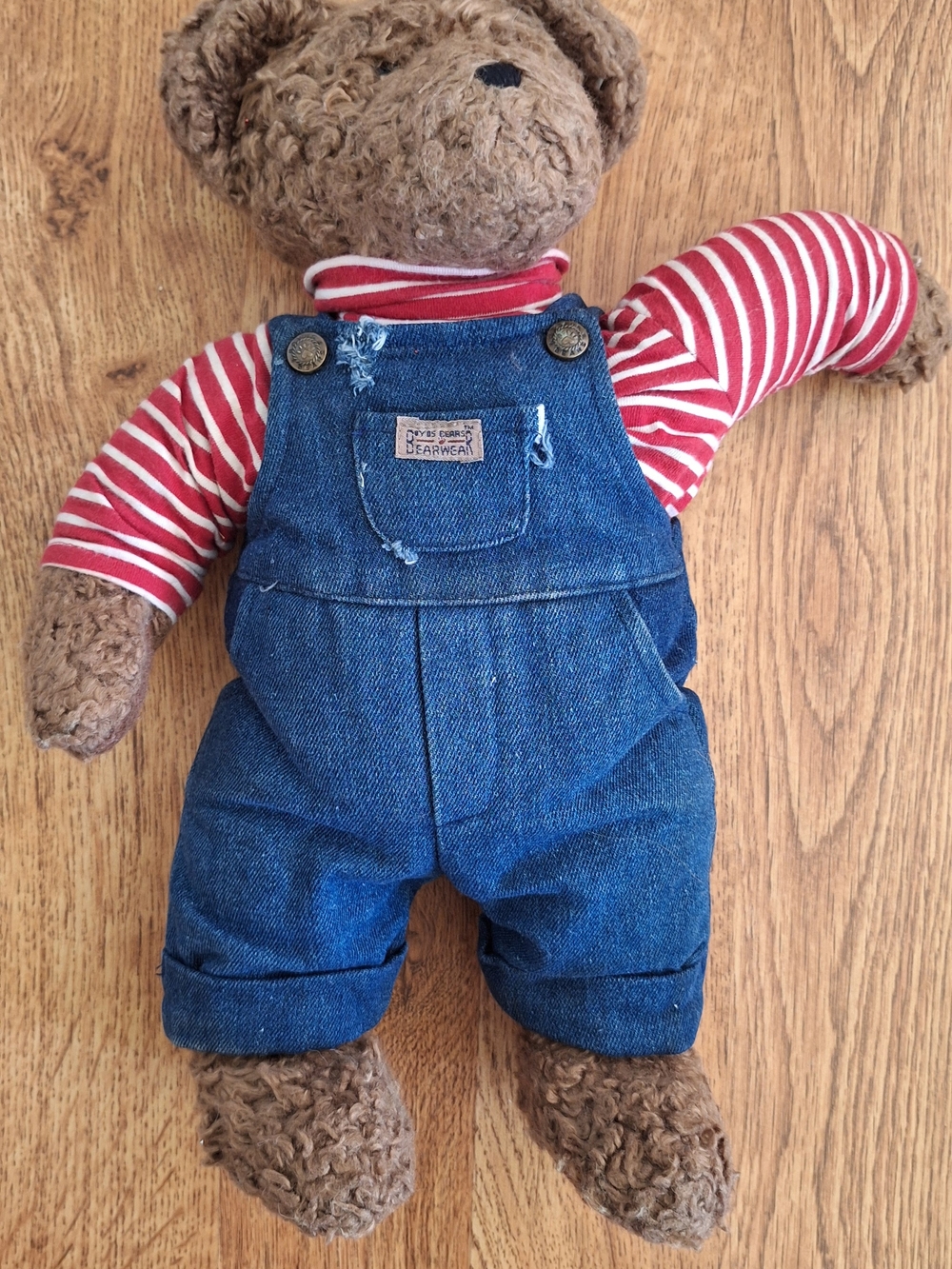 Vintage Boyds Bears Plush Teddy Bear Denim Overalls Red Striped Shirt Bearwear